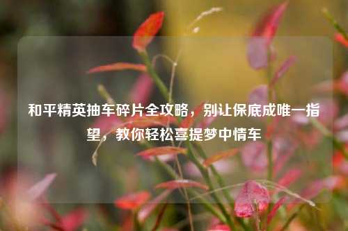 和平精英抽车碎片全攻略，别让保底成唯一指望，教你轻松喜提梦中情车