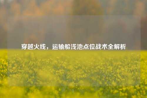 穿越火线，运输船浅池点位战术全解析