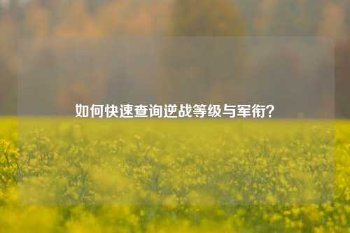 如何快速查询逆战等级与军衔？